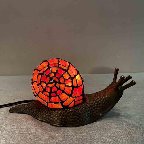 L10989 Red Land Snail Tiffany Style Stained Glass Accent Table Lamp