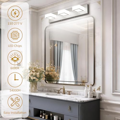 Brushed Nickel Bathroom Vanity Lights 24inch Metal Acrylic LED Modern Bathroom Wall Lighting Fixtures Brushed Nickel