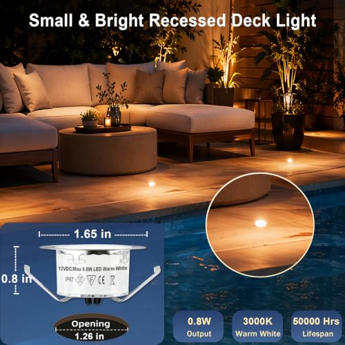 Low Voltage Deck Lights Recessed Kit with Transformer Dimmable Timer and Photocell Sensor Outdoor LED Deck Lighting 3CCT 2700K (10 Count)