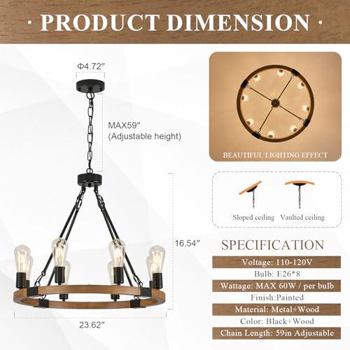 Oak Wooden Wagon Wheel Chandelier 8