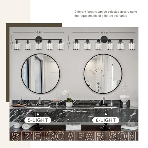 Modern Black Crystal Bathroom Light Fixtures