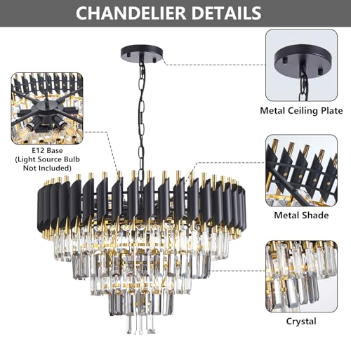 Crystal Chandelier 24Inch 5 Tiers Smoke Grey and Gold 10 Lights