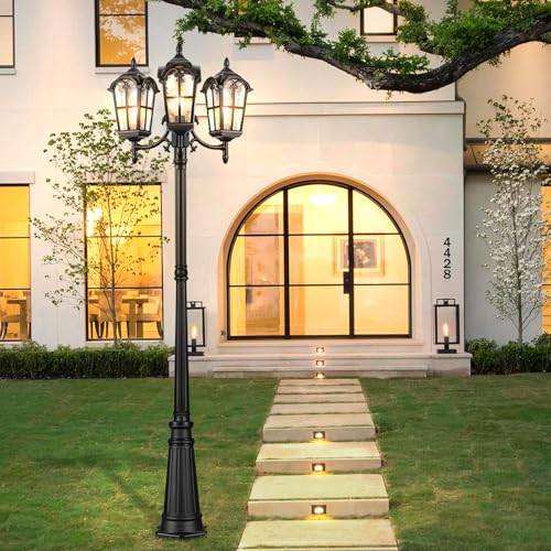 Black Outdoor Post Light with 3