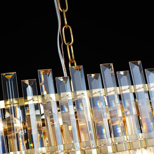 Modern Rectangular Crystal Chandelier Gold Finish Linear Pendant 10