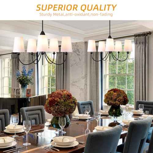 Black Chandelier,5-Light Vintage Farmhouse Chandeliers for Dining Room with White Fabric Shade,30" Modern Industral Chandelier Light Fixture for Bedroom Foyer Porch Living Room Kitchen entryway
