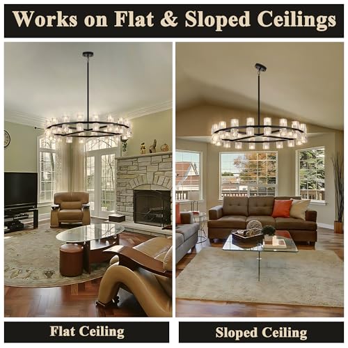 36 Inch Black Wagon Wheel Chandelier with Crystal Shades