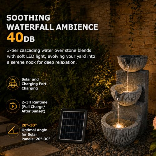 3 Tier Solar Outdoor Fountain with Warm LED Lights