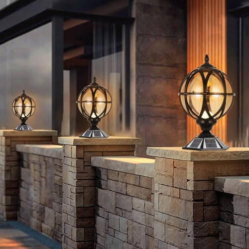 Solar Post Cap Light Victorian Globe Outdoor Waterproof Fence Pillar Lamps Solar Energy LED Exterior Column Lights Glass Ball Porch Lights Landscape Yard Street Light Deck Bollard Pedestal Light