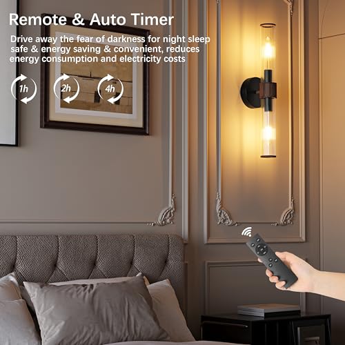 Black Walnut Battery Operated Wall Sconces Set of 2