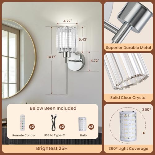 2 Pack Crystal Battery Operated Wall Sconces (2 Count)