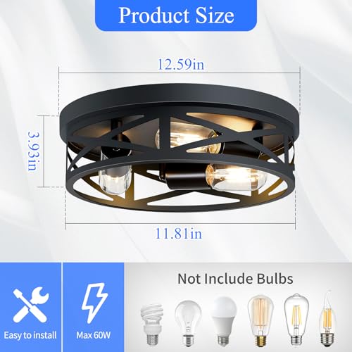 13 inch Black Flush Mount Ceiling Light Fixture