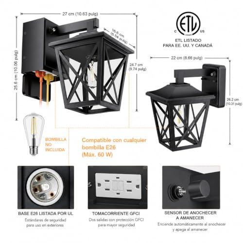 Porch Lights with GFCI Outlet Aircraft Grade Aluminum Alloy