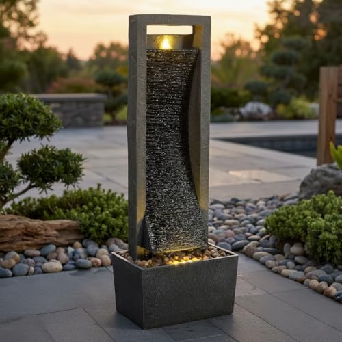 38.6" Tall Outdoor Water Fountain with LED Lights