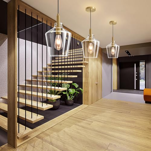 Glass Pendant Lighting for Kitchen Island Entryway 1 Pack Gold Clear 8 Inch