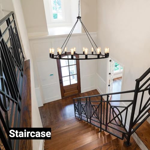 Wagon Wheel Chandelier 16 Light 47" Farmhouse Chandelier for Dining Room