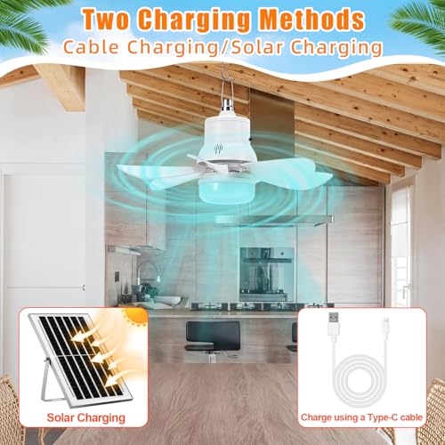 1 Set Solar Powered Ceiling Fan with Light