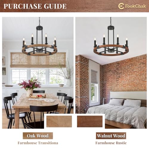 Farmhouse Oak Wood Wagon Wheel Chandelier 8 Light Round Wood Light Fixture