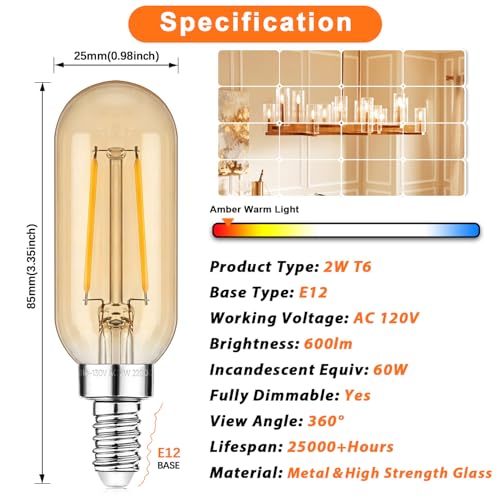E12 Edison LED Light Bulbs 15 Watt Equivalent Candelabra (6 Count)