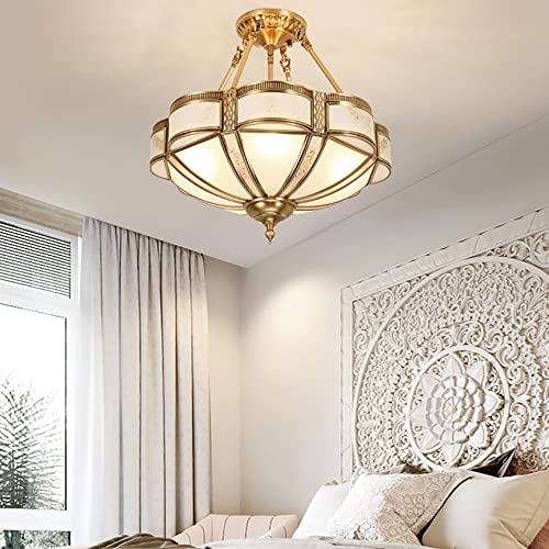 Brass Semi Flush Mount Ceiling Light Fixture with Ceramic Light Socket