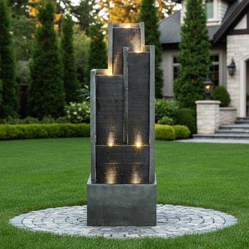 50.7" Tall Outdoor Water Fountain with LED Lights and Pump