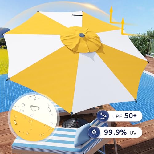9FT Lyon Outdoor Patio Umbrella Outdoor Table Umbrella with Crank Market Umbrella 8 Sturdy Ribs UV Protection Waterproof and Push Button Tilt for Garden Deck Backyard Pool