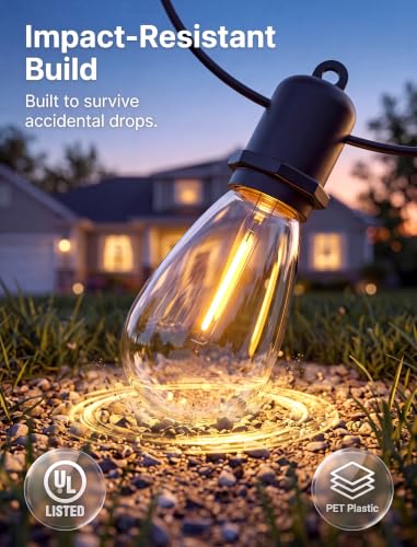 100FT Outdoor String Lights for Patio with 50+2 Shatterproof LED Bulbs