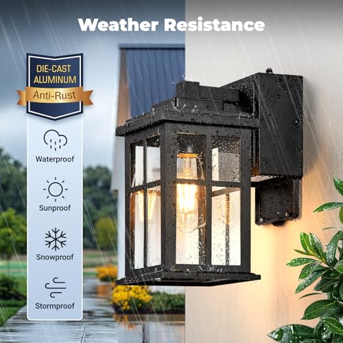 2 Pack Black Porch Lights Outdoor with GFCI Outlet (2 Count)