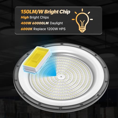 400W UFO High Bay Light 1 Pack 60000LM LED Shop Lights Plug & Play