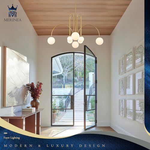 Gold Sputnik Chandelier with Milk Glass Globe 8 Lights L41 Inch