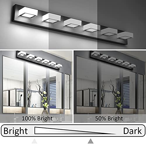 6 Lights LED Modern Dimmable Matte Black Vanity Light Acrylic Modern Vanity Wall Light Over Mirror Dimmable Bathroom Vanity Lighting Fixtures 6000K Cool White Light