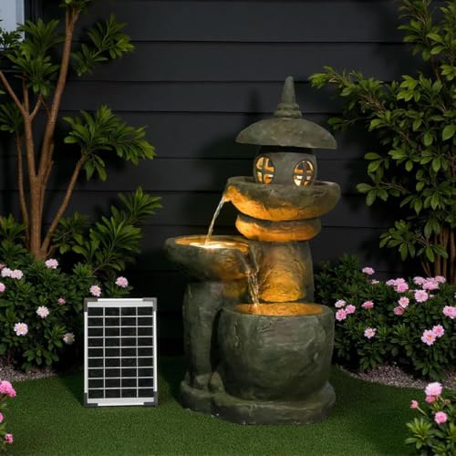 31.5" HZen Pagoda Outdoor Fountain Solar Powered
