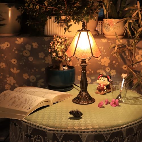 Tiffany Style Table Lamp Orange Diamond Stained Glass Lamp 14 Inch