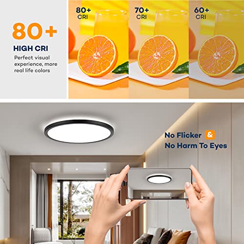 Dimmable LED Flush Mount Ceiling Light Fixture with Remote Control