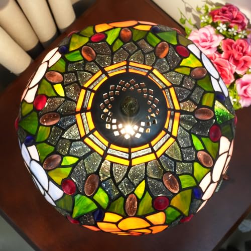 Tiffany Table Lamp Stained Glass Lamp Antique Nightstand Bedside Accent Desk Light for Bedroom Living Room Home Office Light +LED Bulb
