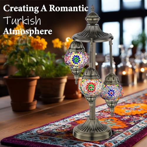 23" Turkish Mosaic Lamp Handmade 3 Globes Moroccan Table Lamp (3 Count)