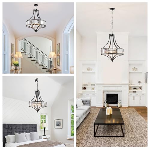 Crystal Chandeliers for Dining Room Rustic Farmhouse Chandelier with Round Metal Shade 6