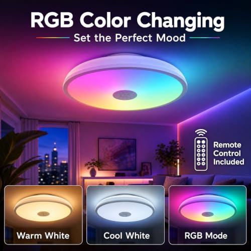 Bathroom LED Music Ceiling Light Fixture with Bluetooth Speaker
