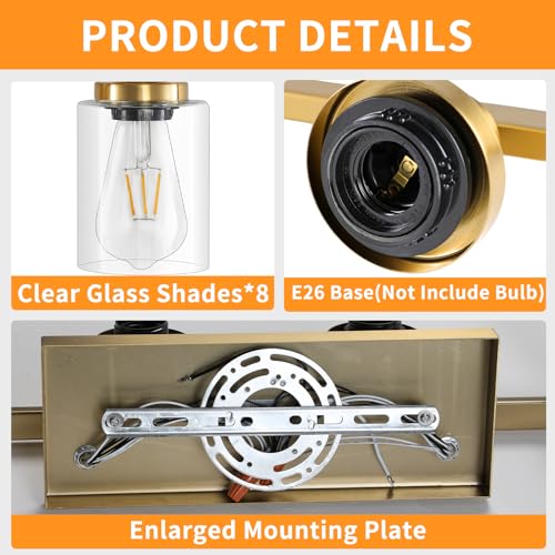 8 Light Gold Vanity Lights Over Mirror Bathroom Light Fixtures 52" (8 Count)