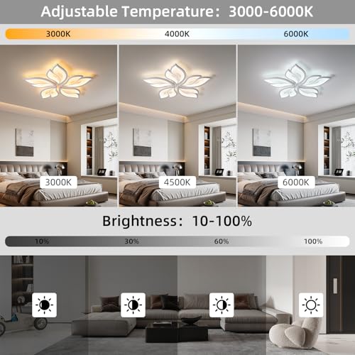 25.6" Flower Shaped Ceiling Light Dimmable Modern Ceiling Lamp Remote Control LED Lighting Fixture for Bedroom Dining Room Kitchen