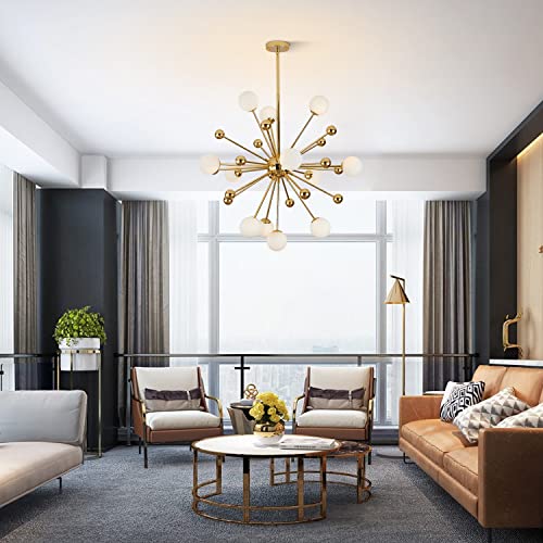 12 Light Gold Globe Sputnik Chandelier Mid Century Modern Ceiling Light