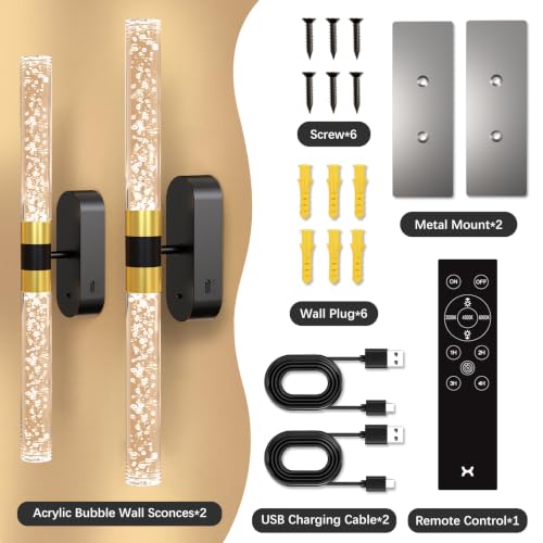 Crystal Battery Operated Wall Sconces Set of 2 for Home Space (2 Count)