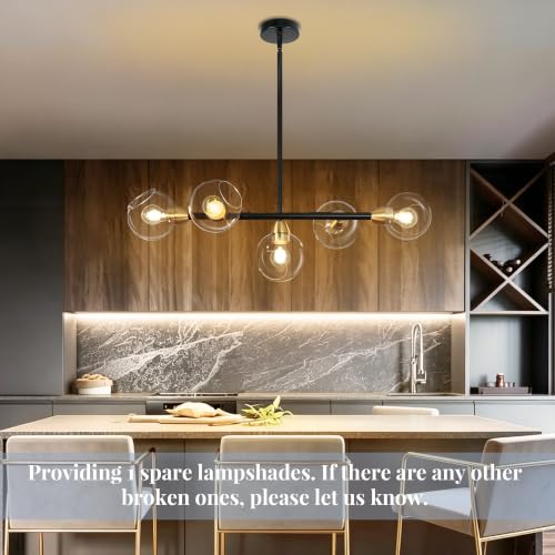 Black and Gold Linear Chandelier 5 Lights Modern Sputnik Chandeliers