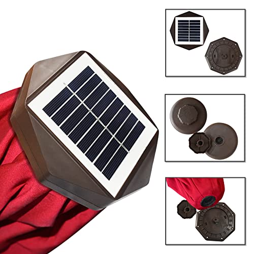 USA 10-Year-Non-Fading 9ft Market Patio Umbrella, Commercial Grade Table Sun Umbrella with 80 Solar LED Lights, Crank Open, Windproof & UPF 50+ UV Protection for Garden, Deck, Pool, Backyard, Logo Red