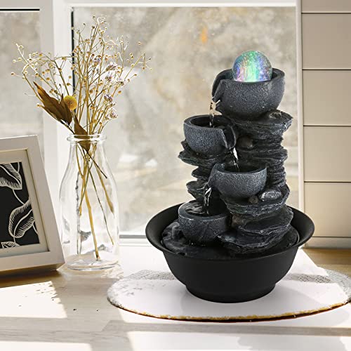 Water Fountain Tabletop Waterfall Fountains Indoor with LED