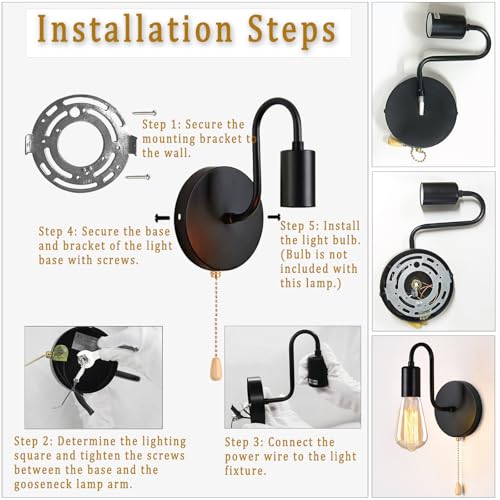 2 Pack Hardwired Vintage Wall Sconce with Switch E26 (2 Count)