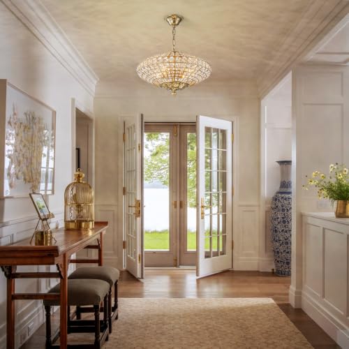 Crystal Chandeliers for Dining Room 18" Vintage Brass Chandelier