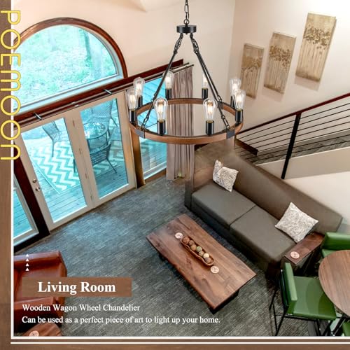 Farmhouse Wooden Wagon Wheel Chandelier 8