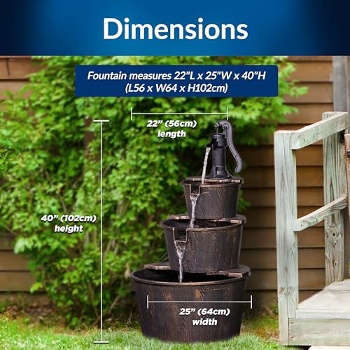 40" Tall Outdoor Floor Tiered Rustic Pump and Barrel Water Fountain