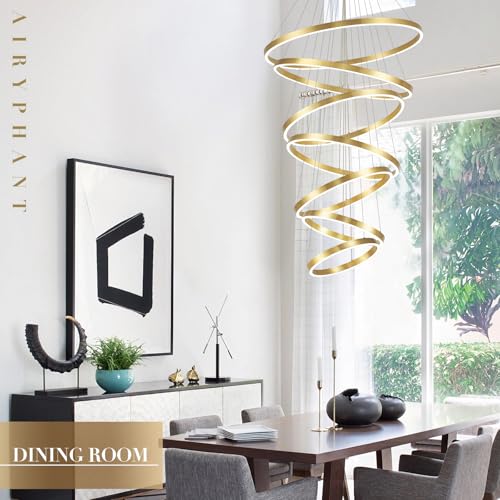 High Ceiling Brushed Gold Ring Chandeliers 7 (7 Count)