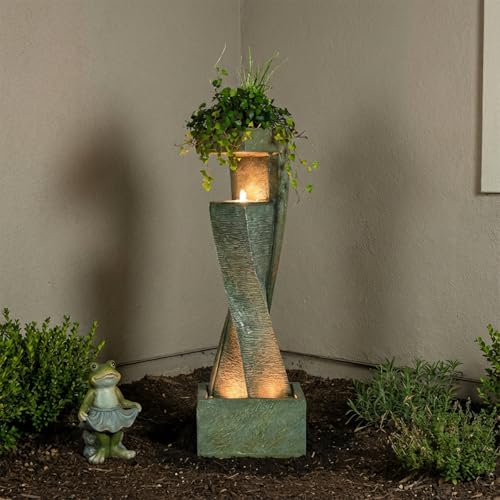 47.2" H Garden Fountains Outdoor Modern Water Fountain Indoor Floor Standing Large Waterfall with LED Lights and Pump for Patio Decor